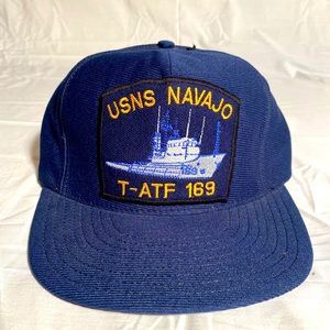 Vintage Made in USA embroidered US Naval Service hat USS Navajo